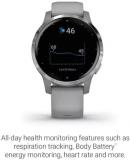 Garmin vivoactive 4S, Smaller-Sized GPS Smartwatch, Features Music, Body Energy Monitoring, Animated Workouts, Pulse Ox Sensors and More, Silver with Gray Band
