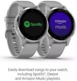 Garmin vivoactive 4S, Smaller-Sized GPS Smartwatch, Features Music, Body Energy Monitoring, Animated Workouts, Pulse Ox Sensors and More, Silver with Gray Band
