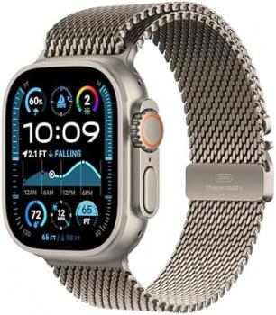 Apple Watch Ultra 2 GPS + Cellular 49mm Smartwatch, Sports Watch with Natural Rugged Titanium Case and Natural Milanese Loop- L. Fitness Tracker, Precision GPS, Extra-Long Battery Life, Carbon Neutral