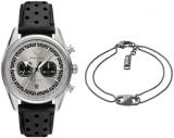 EMPORIO ARMANI Men's Black Leather Watch and Bracelet Stainless Steel, Set