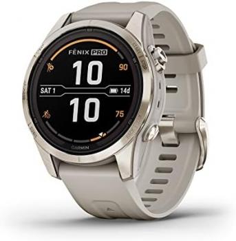 Garmin fēnix 7S Pro Sapphire Solar, Multisport GPS Smartwatch, Built-in Flashlight, Solar Charging Capability, Sand