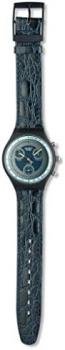 Swatch Silver Star Unisex Watch Plastic Black Leather Black