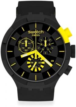 Swatch Quartz Silicone Strap, Black, 20 Casual Watch (Model: SB02B403), yellow, black, Casual