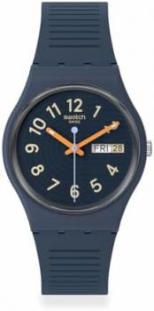 Swatch Unisex Casual Blue Watch Bio-sourced Material Quartz Trendy Lines at Night, Blue, Essentials