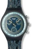 Swatch Silver Star Unisex Watch Plastic Black Leather Black