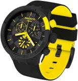 Swatch Quartz Silicone Strap, Black, 20 Casual Watch (Model: SB02B403), yellow, black, Casual