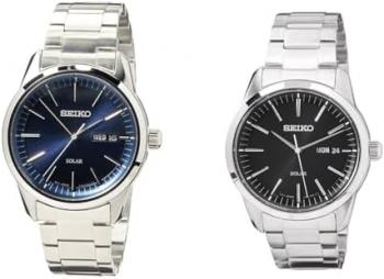 Seiko Solar Men's Watch Stainless Steel Metal Strap SNE525P1 & Mens Analogue Quartz Watch with Stainless Steel Strap SNE527P1