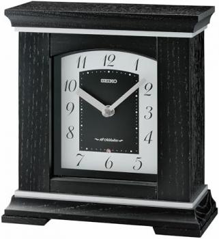 Seiko QXW249K Black Wooden Quartz Battery Musical Melody Chime Mantel Clock with Volume Control