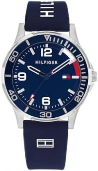 Tommy Hilfiger Boys Watch with Blue Dial, Blue Silicone Strap, 34mm Stainless Steel Case, Aluminium Bezel, 3 Hand Quartz Movement, 5 ATM Water Resistance - 1720016