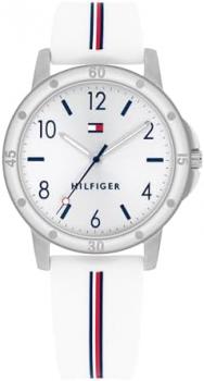 Tommy Hilfiger Girls Watch with Silver Dial, White Silicone Strap, 32mm Silver-Tone Case, 3 Hand Quartz Movement, 3ATM Water Resistant - 1720014