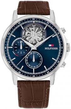 Tommy Hilfiger Analogue Multifunction Quartz Watch for Men with Skeleton Subdial and Stainless Steel Bracelet or Leather Strap