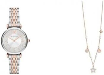Emporio Armani Women's Two-Tone Stainless Steel Watch and Rose Gold-Tone Brass Necklace, Set