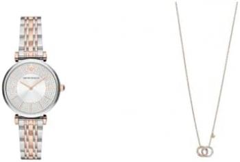 Emporio Armani Women's Two-Tone Stainless Steel Watch and Necklace, Set