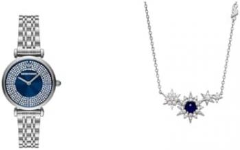 EMPORIO ARMANI Women's Silver-Tone Stainless Steel Watch and Necklace, Set