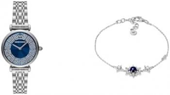 EMPORIO ARMANI Women's Silver-Tone Stainless Steel Watch and Bracelet, Set