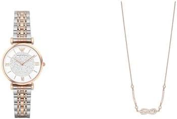EMPORIO ARMANI Women's Two-Tone Stainless Steel Watch and Rose Gold- Tone Brass Necklace, Set