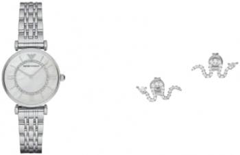 Emporio Armani Women's Silver-Tone Stainless Steel Watch and Earring, Set