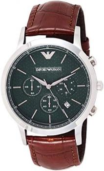 Emporio Armani Men's Quartz Watch with Black Dial Chronograph Display and Brown Leather Bracelet AR2493
