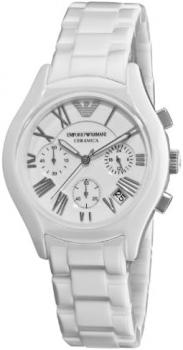 Emporio Armani AR1404 Ladies White Ceramic Round White Dial Chronograph Watch