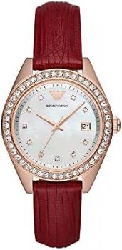 Emporio Armani - Leo Collection, Red Color, Leather Watch for Female AR11489