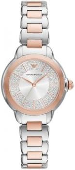 Emporio Armani Watch for Women, 32mm Silver Tone Quartz Three Hand Movement and Stainless Steel Strap