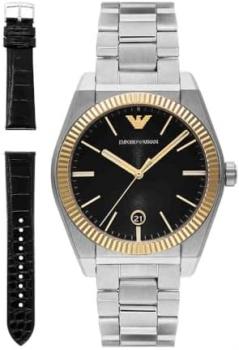 Emporio Armani Watch for Men, Quartz Three Hand Date Movement and 41mm Case Size with Stainless Steel or Leather Strap