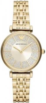 Emporio Armani Watch for Women, 32mm Two Hand Quartz Movement with Gold Tone Stainless Steel Strap
