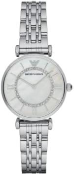 Emporio Armani Watch for Women, 32mm Two Hand Quartz Movement with Silver Tone Stainless Steel Strap
