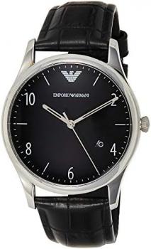 Emporio Armani Men's Quartz Watch with Black Dial Analogue Display and Black Leather Bracelet AR1865