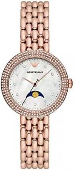 Emporio Armani Watch for Women, Moonphase Movement, 32 mm Rose Gold Stainless Steel Case with a Stainless Steel Strap, AR11462