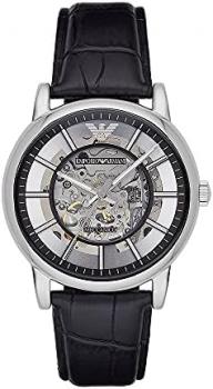 Emporio Armani Watch for Men, Automatic Movement, 43 mm Silver Stainless Steel Case with a Leather Strap, AR1981
