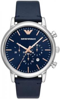 Emporio Armani Men Chronograph Quartz Watch with Leather Strap Blue