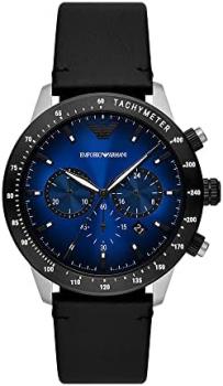 Emporio Armani Watch for Men, Quartz 3 sub dial Chronograph Movement and 43mm Case Size with Leather Strap