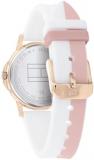 Tommy Hilfiger Girls Watch with Silver Dial, White and Pink Silicone Strap, 32mm Carnation Gold-Tone Case, 3 Hand Quartz Movement, 3 ATM Water Resistant - 1720015