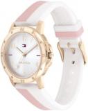 Tommy Hilfiger Girls Watch with Silver Dial, White and Pink Silicone Strap, 32mm Carnation Gold-Tone Case, 3 Hand Quartz Movement, 3 ATM Water Resistant - 1720015