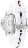 Tommy Hilfiger Girls Watch with Silver Dial, White Silicone Strap, 32mm Silver-Tone Case, 3 Hand Quartz Movement, 3ATM Water Resistant - 1720014