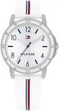 Tommy Hilfiger Girls Watch with Silver Dial, White Silicone Strap, 32mm Silver-Tone Case, 3 Hand Quartz Movement, 3ATM Water Resistant - 1720014