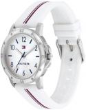 Tommy Hilfiger Girls Watch with Silver Dial, White Silicone Strap, 32mm Silver-Tone Case, 3 Hand Quartz Movement, 3ATM Water Resistant - 1720014
