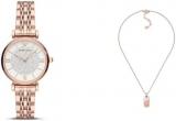 EMPORIO ARMANI Women's Rose Gold-Tone Stainless Steel Watch and Necklace, Set