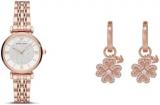 EMPORIO ARMANI Women's Rose Gold-Tone Stainless Steel Watch and Earring, Set