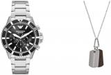 EMPORIO ARMANI Men's Silver-Tone Stainless Steel Watch and Necklace, Set
