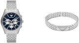 Emporio Armani Men's Silver-Tone Stainless Steel Watch and Bracelet, Set