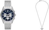 Emporio Armani Men's Silver-Tone Stainless Steel Watch and Necklace, Set