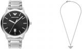 EMPORIO ARMANI Men's Silver-Tone Stainless Steel Watch and Necklace, Set
