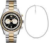 EMPORIO ARMANI Men's Two-Tone Stainless Steel Watch and Silver- Tone Necklace, Set