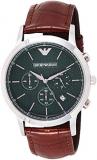 Emporio Armani Men's Quartz Watch with Black Dial Chronograph Display and Brown Leather Bracelet AR2493