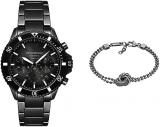 Emporio Armani Men's Chronograph Watch and Chain Bracelet - Black Ceramic Watch and Stainless Steel in Blacken Finishing Bracelet