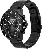 Emporio Armani Men's Chronograph Watch and Chain Bracelet - Black Ceramic Watch and Stainless Steel in Blacken Finishing Bracelet