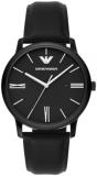 Emporio Armani Men's Black Leather Watch and Silver-Tone Stainless Steel Necklace, Set