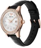 Emporio Armani Watch for Women , Three Hand movement, 36MM Black Recycled Stainless Steel (At Least 50%) case with a Leather strap, AR11505